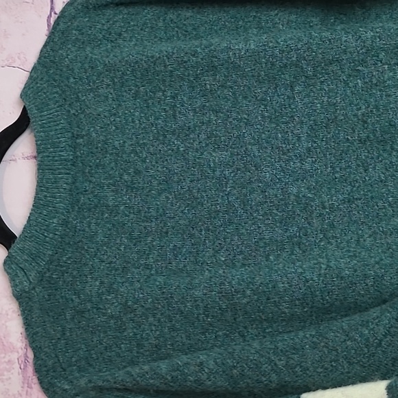 NATURAL LIFE DEEP SPECKLED GREEN HIPPIE DAISY PRINTED WOOL BLEND SWEATER XL - Picture 12 of 15